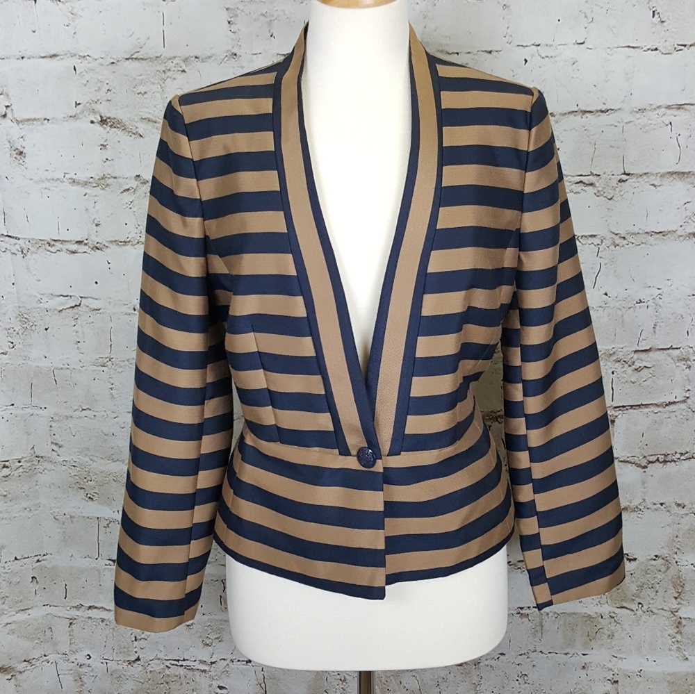Ann Taylor Taupe and Navy Striped Blazer